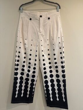 ROMWE White Wide-Leg Chinos with Black Polka Dot Gradient
